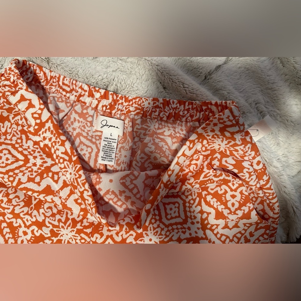Japna Orange and White Patterned Stretch Wide-Leg Pants - Picture 3 of 7